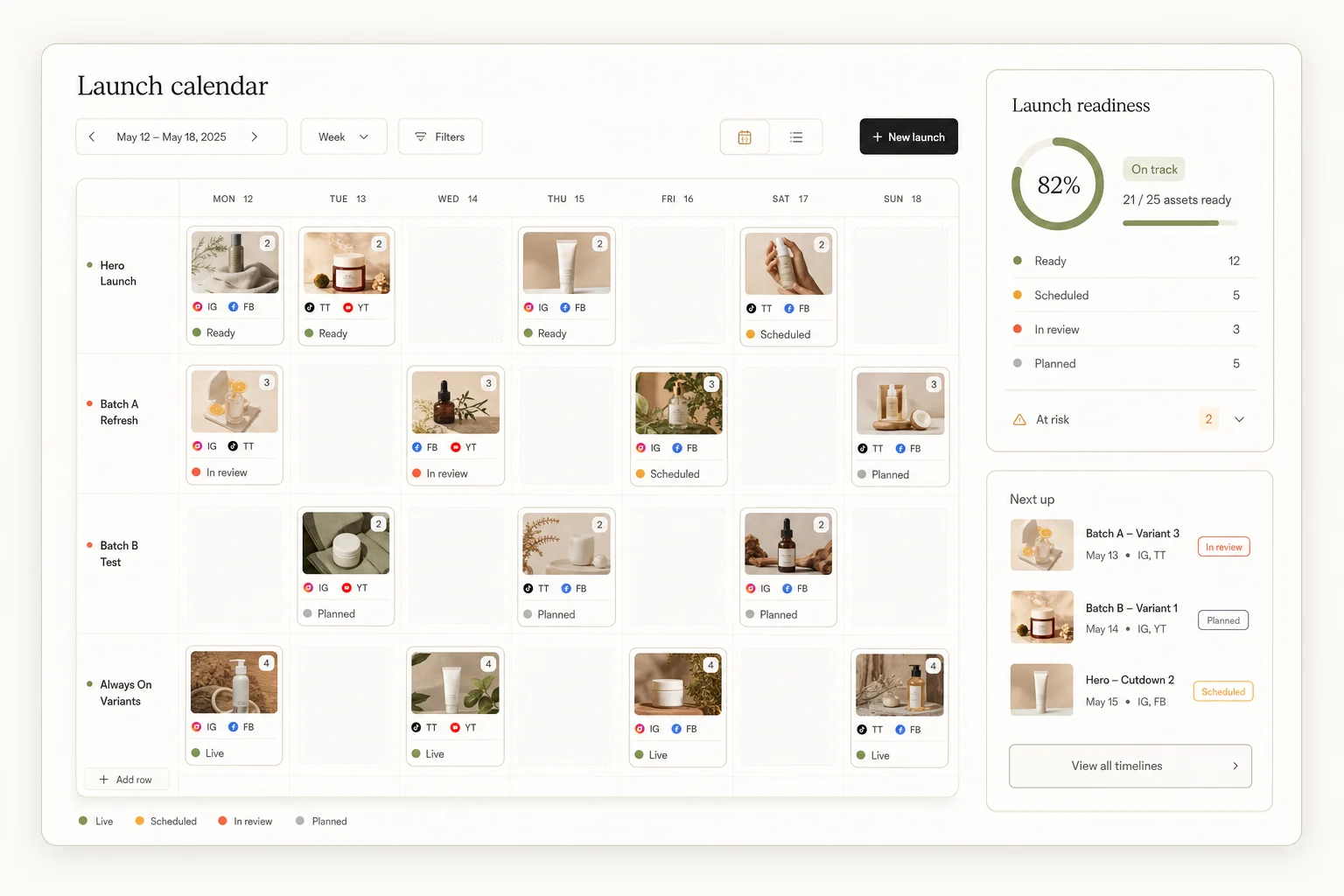 AdStyle launch calendar scheduling creative variants across channels