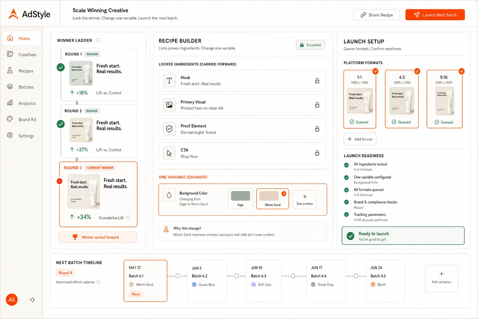 Scale Winning Creative workspace generating audience-specific variants from a top-performing ad